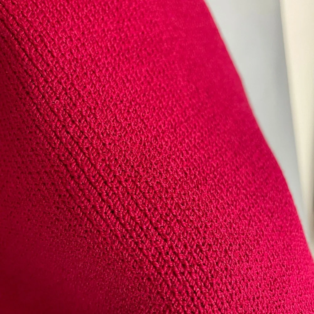 St John Collection Marie Gray Pencil Skirt Red Santana Knit Elastic Waist Sz 14